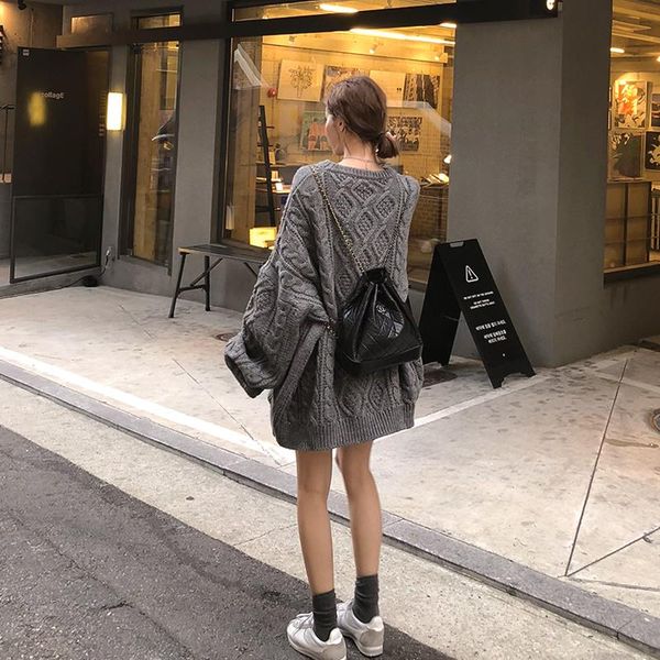 

women's sweaters autumn and winter wear pullover twist sweater korean version of loose large size lazy wind long thick, White;black