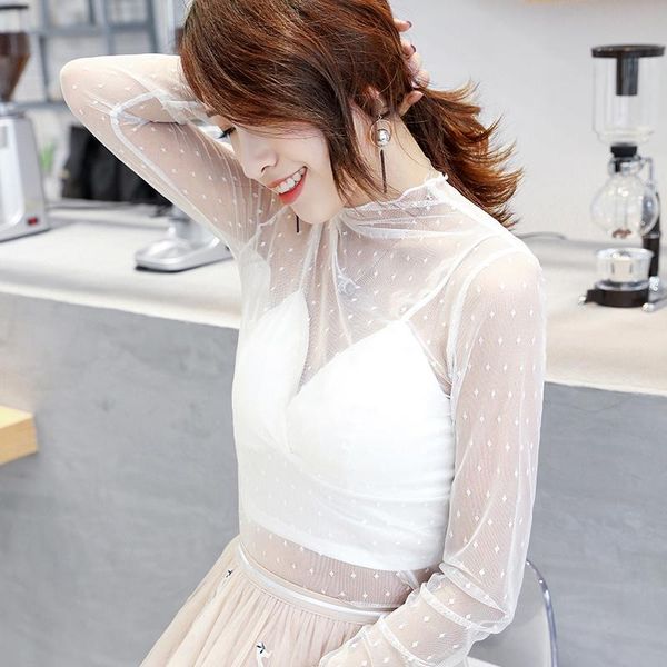 

long sleeve korea lace mesh mujer roupas femininas camisetas de vetemznt femme sweetown abbigliamento donna fairycore women's t-shi, White