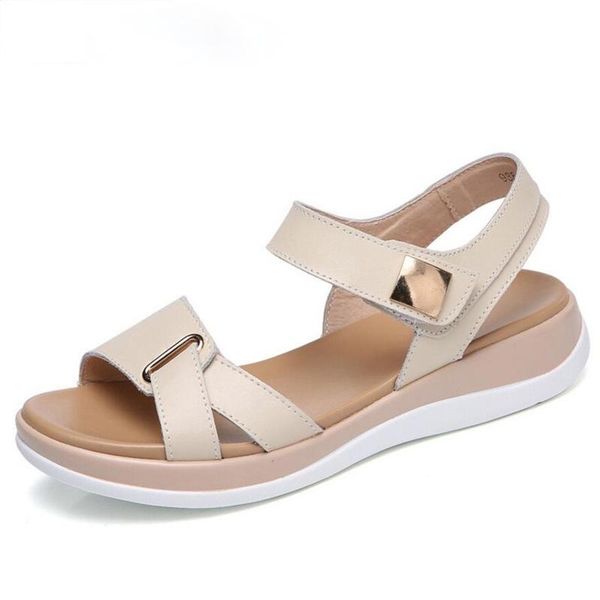 

sandals summer women flat shoes woman light comfortable leather casual hook loop sandalias mujer women's footwear e234, Black