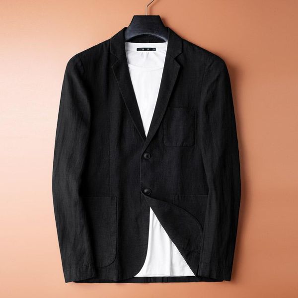 

men's suits & blazers 100% linen suit jacket for men autumn blue blazer slim fit full sleeve koreal style size m-4xl5xl, White;black