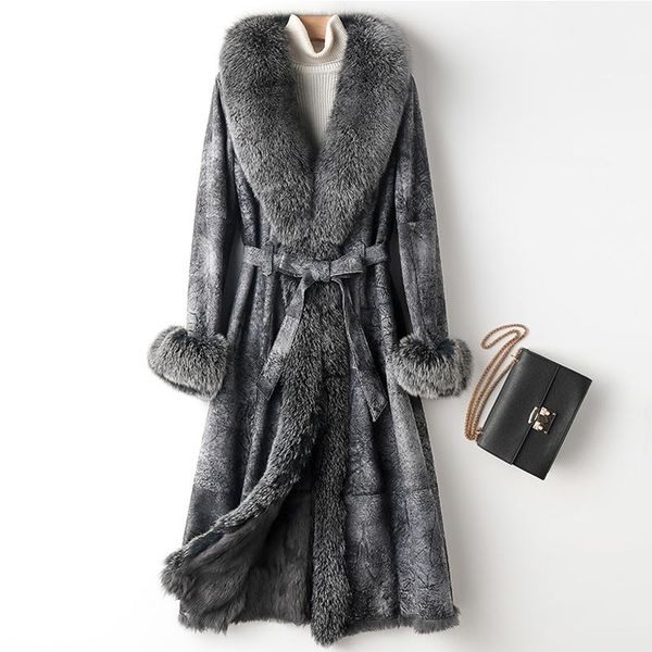 

women's fur & faux natural coat women long female jacket warm winter clothes real collar fashion 2021 mujeres abrigos pph2181, Black