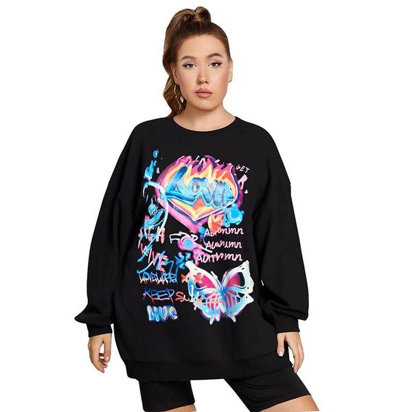 

women's hoodies & sweatshirts vintage streetwear black butterfly print sweatshirt women oversized pullover o-neck long sleeve thin fash