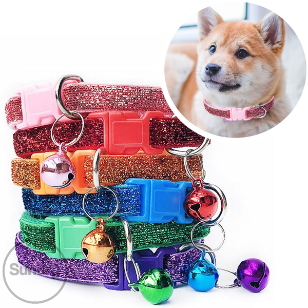 

sparkle cute glitter collar cat kitten small puppy adjustable snap buckle bell