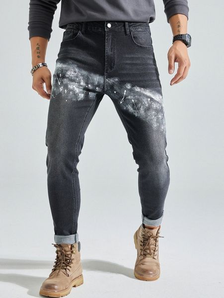 

men splash ink print jeans 25oe#, Blue