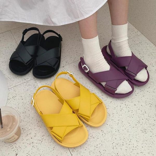 

sandals cosmagic summer women pvc casual beach outside buckle non-slip cross strap sandalias shoe, Black