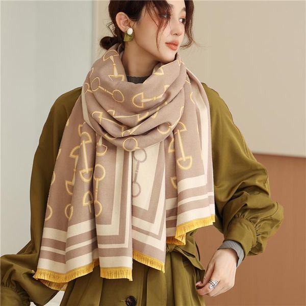

scarves women cashmere scarf winter pashmina warm shawls wraps design print thick blanket female neck bufanda 2021, Blue;gray