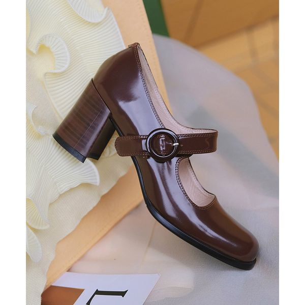 

dress shoes genuine cow leather mary jane for women high heels square toe thick pumps concise spring 2021 uqah, Black