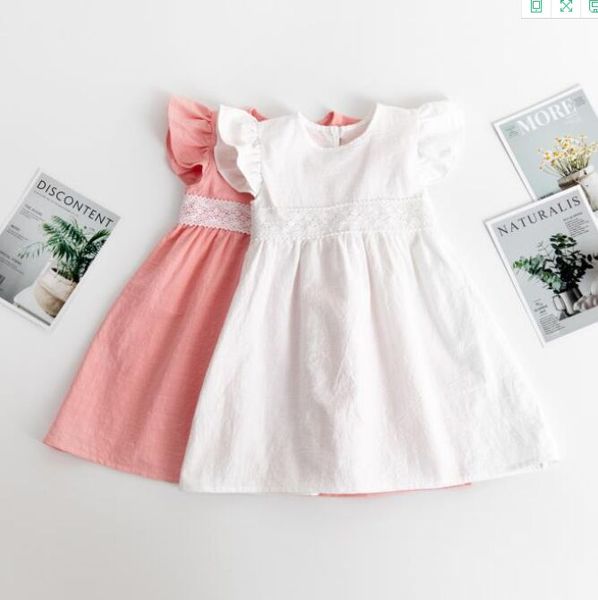 

1-6tgirls designer dresses summer fashion princess skirt kids trend breathable lace fly sleeve dress child clothing, Red;yellow