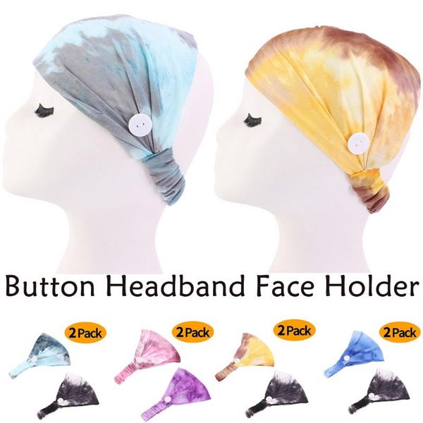 

2pcs fahion women tie-dye printed button headband face holder wearing protect ears quick dry sweat fitness yoga hair bands#p4 bands