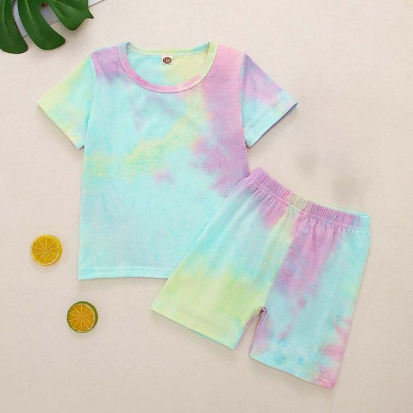 

clothing sets fashion toddler kids baby girls summer tie-dye short-sleeved shorts clothes set short sleeve casual outfits, White