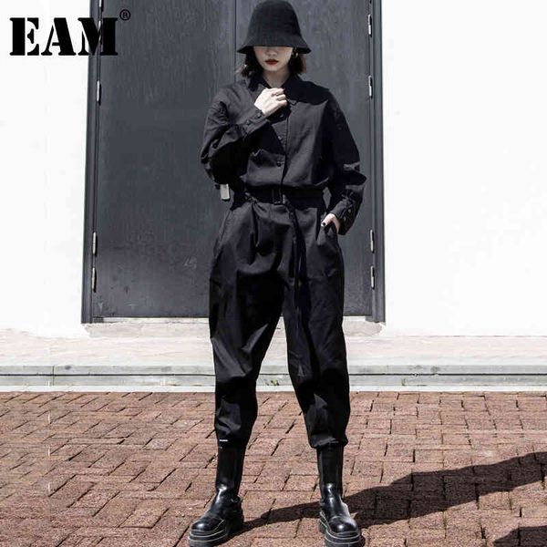 

[eam] black casual sashes loose fit women jumpsuit high waist pocket stitch pants fashion spring autumn 1dd8472 21512, Black;white
