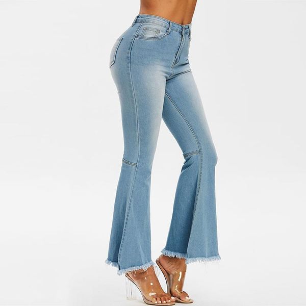 

fashion wholesale frayed hem flare jeans for women women's, Blue