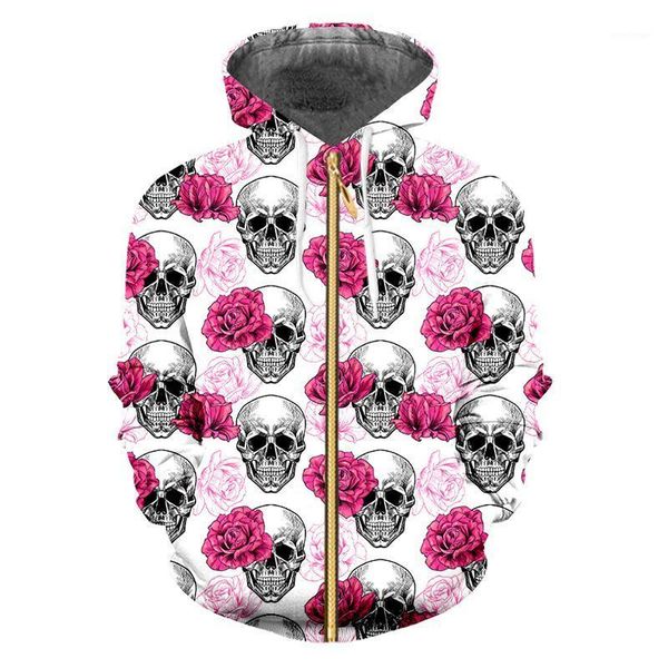 

men's hoodies & sweatshirts ifpd 3d printed zipper men skull y2k floral harajuku women funny novelty fall streetwear fashion hip zip up, Black