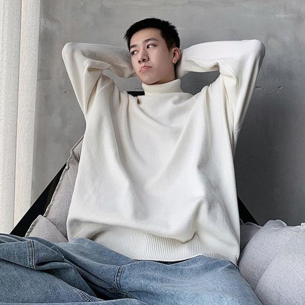 

sweaters pr men's casual oversize 2021 winter solid color korean streetwear pullovers sweater fashion male clothing1 z1vh, White;black