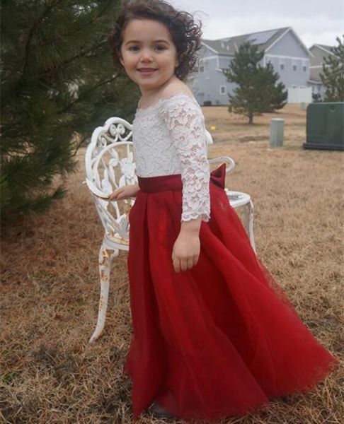 

girl's dresses lace flower girl off shoulder 3d floral appliques beads princess little girls pageant gown first communion dress, Red;yellow