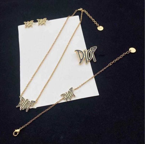 

european and american letter brooch fashion retro earrings necklace bracelet set accessories female fast delivery, Gray