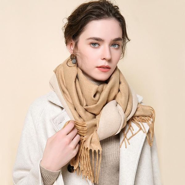 

scarves autumn and winter double-sided solid color imitation cashmere scarf women long thick two-color warm shawl fashion, Blue;gray