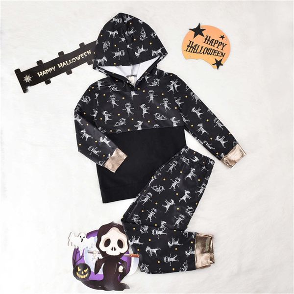 

2pcs autumn winter children baby boys casual long sleeve halloween printed hoodie +pants set girls clothes set clothing new 2021 g1023, White