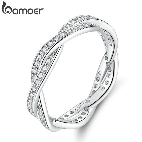 

bamoer 3 style braided pave leaves my princess queen crown silver color ring twist of fate stackable pa7222 wedding rings, Slivery;golden