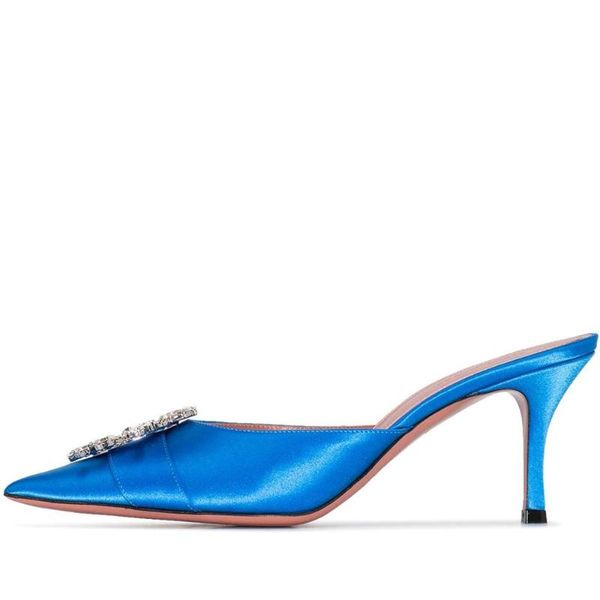 

summer fashion 7cm high heels slippers casual mules satin lady shoes design sparkle decorations comfortable women sandals, Black