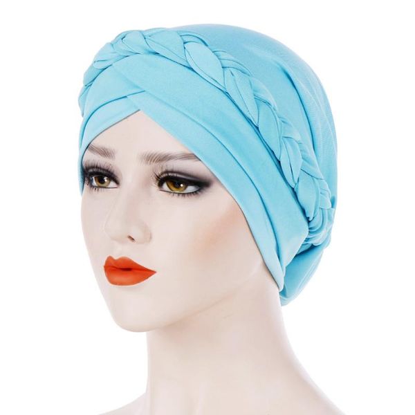 

beanie/skull caps women india hat muslim solid one tail chemo beanie scarf warm wrap cap braid turban headscarf islamic head lady bonnet 25#, Blue;gray