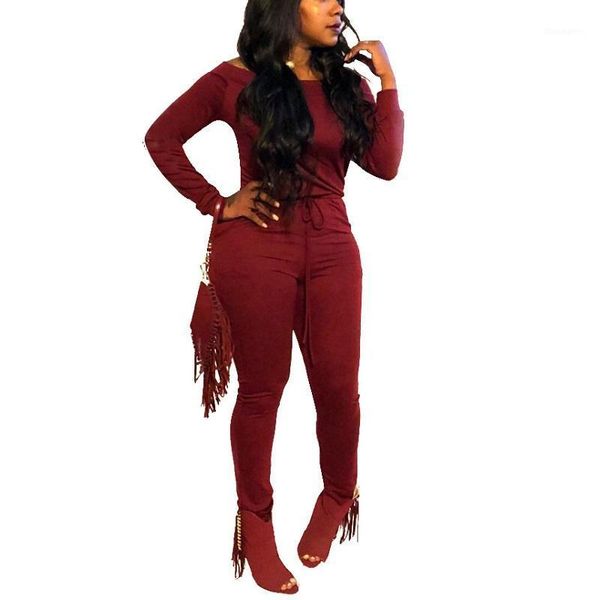 Frauen Jumpsuits Strampler Red Overallsuit Spielanzüge Frauen Bodysuit Mode Langarm Hohe Taille Womens insgesamt Strampler Skinny