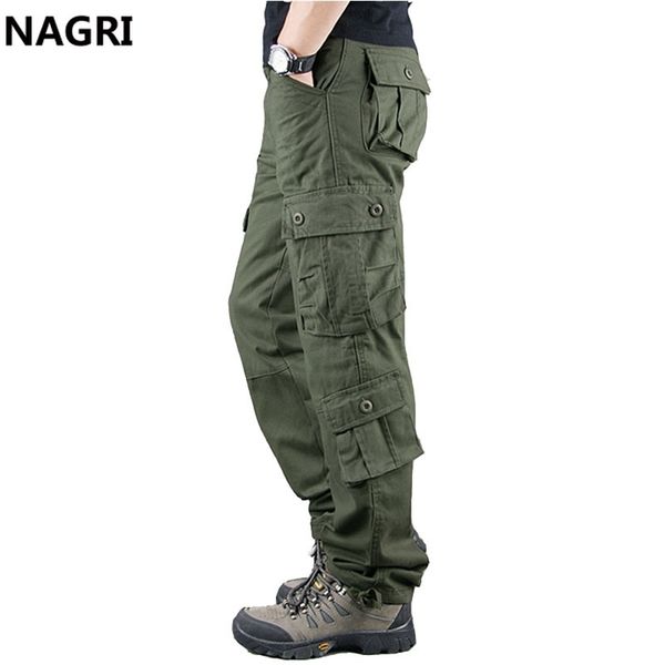 

men cargo pants with multi pocket outwear military army overalls working tactical track trainig cotton baggy 210715, Black
