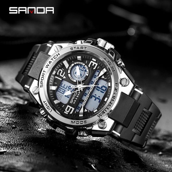 

sanda brand new military watch dual display men sports watches g style led digital military waterproof watches relogio masculinog, Slivery;brown