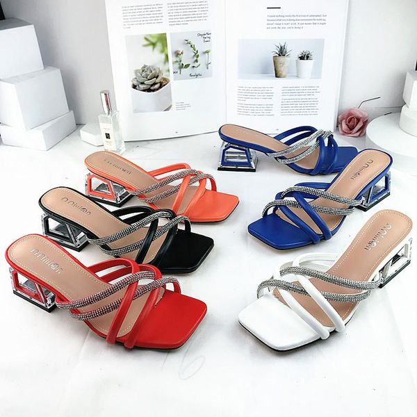 

sandals km-roya 2022 summer women slipper shoes diamond rhinestone bling ladies sandal clear heel slides orange beach flip flops, Black