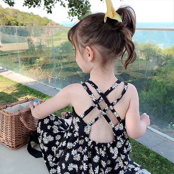 

kids girls summer children chiffon girl dress little daisy floral sling princess childrens clothing, Red;yellow