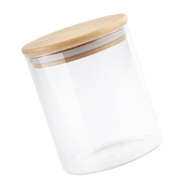 

1pc high borosilicate glass jar sealed transparent container with bamboo cover for storage (450ml) bottles & jars