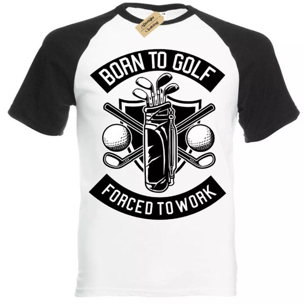 

nacida golf forced to work camiseta manga corta bÃ©isbol, White;black