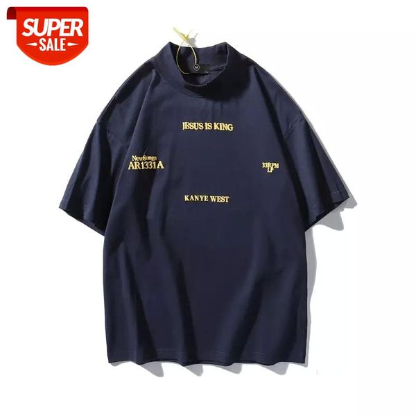 

kanye west high street oversize casual t-shirt mens turtleneck letter foam short sleeve t shirt hip hop harajuku loose tees #xo16, White;black