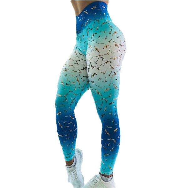 

women's leggings 2021 blue seagull sea gradient fitness for sported push up jeggings high waist legging plus size pants, Black