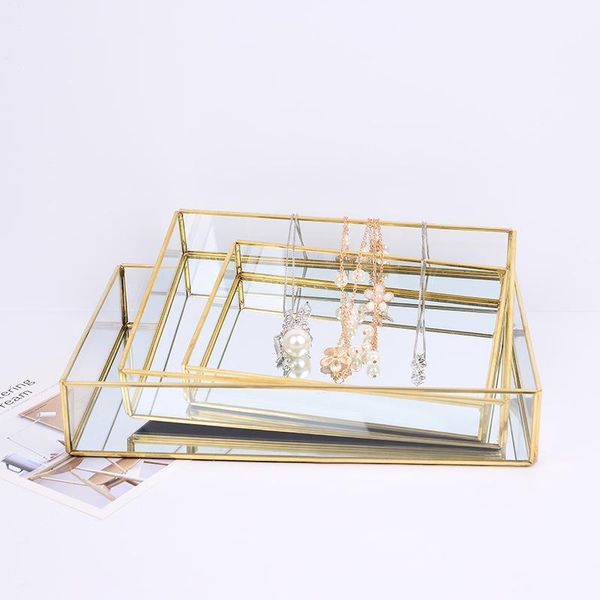 

bathroom storage & organization glass makeup organizer box cosmetic with golden edge jewelry brush lipstick