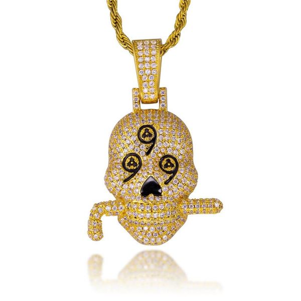 

hip hop cubic zircon skull pendant necklace for men women fashion goth skeleton jewelry gifts necklaces, Silver