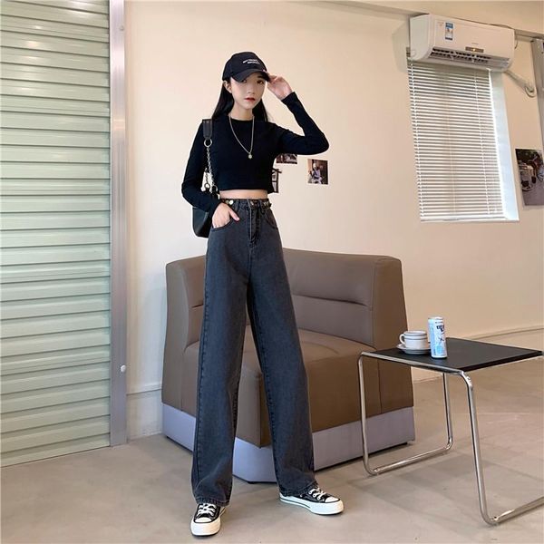 

women's jeans vintage female high waist straight denim trousers y2k casual streetwear boyfriend for women baggy wide leg pants 35, Blue