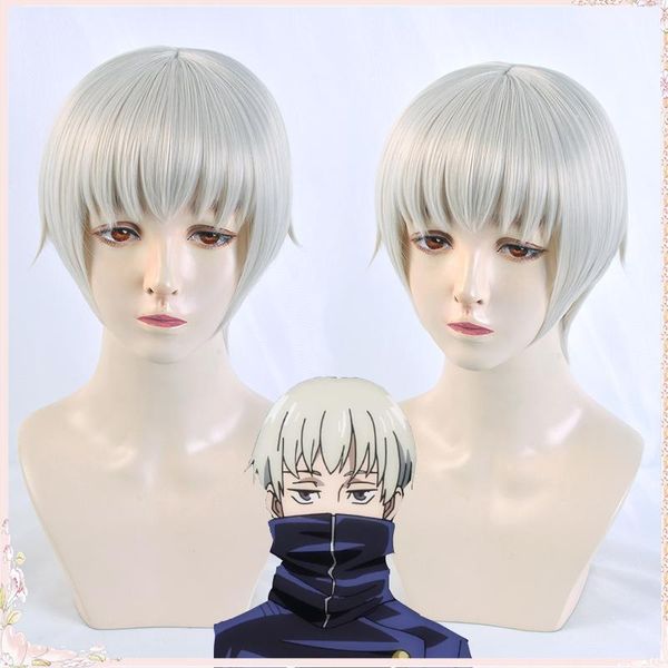 

synthetic wigs jujutsu kaisen inumaki toge cosplay anime hair heat resistant hallowee tattoo wig cap, Black