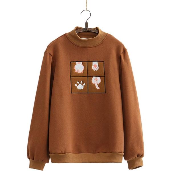 

winter japan style fleece thick sweatshirt women's casual loose plus velvet pullover female harajuku tracksuits 2011110 hoodies & sweat, Black