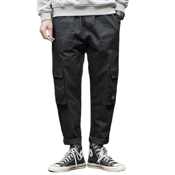 

spring and summer products men's straight trend pants men loose large size casual multi-pocket rolled trousers overalls, Black