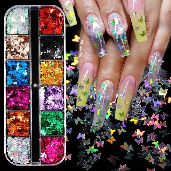 

nail art decorations butterfly flower heart glitter slice sequins light-changing flake polish manicure decoration accessories, Silver;gold