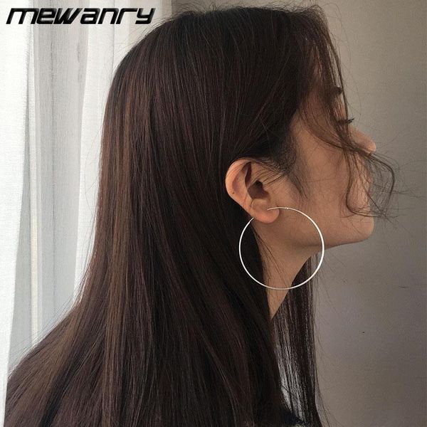 

stud mewanry 925 sterling silver big circle earrings for women trend simple fine party fashion jewelry gifts prevent allergy, Golden;silver