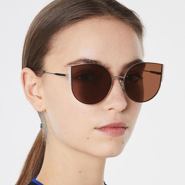 

sunglasses fashion cat eye mirror women vintage round reflective metal frame brand designer uv400 2021, White;black