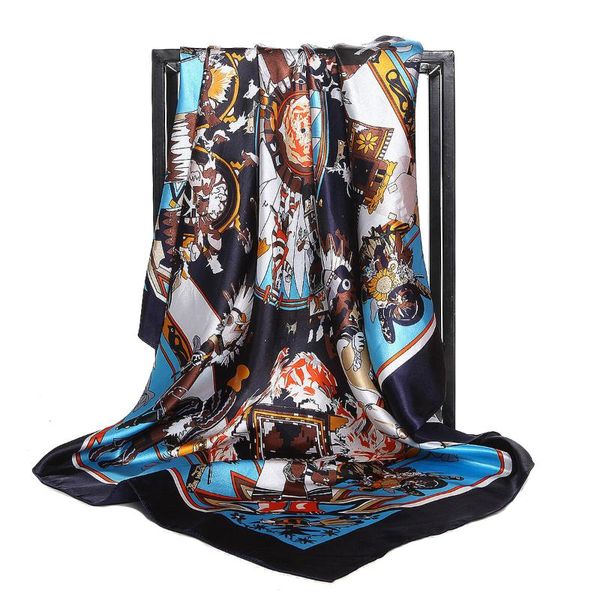 

scarves 2021 silk satin small square scarf women printing spring and autumn hijab wholesale 90x90cm shawls, Blue;gray