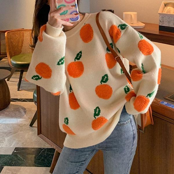 

women's sweaters korean fashion printed y2k casual loose knitted harajuku pullovers crewneck long sleeve autumn winter jumpers, White;black