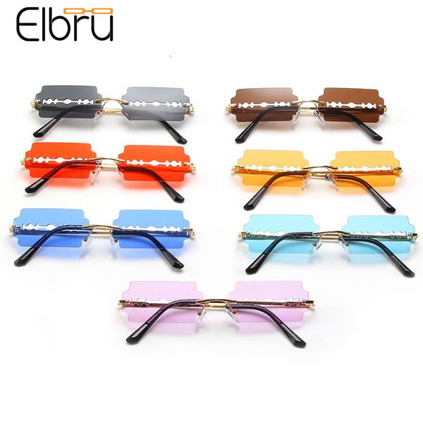 

designer sunglasses elbru fashion lady rimless square blade women men vintage small sun glasses female uv400 frameless punk sunshades, White;black