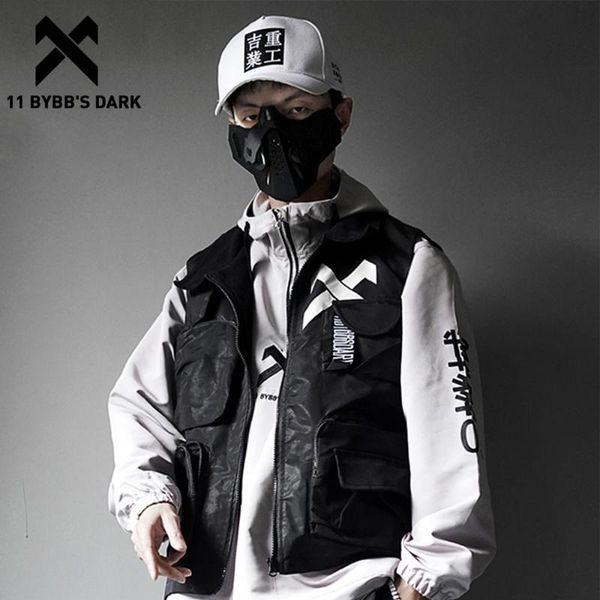 

men's vests 11 bybb's dark vintage cargo men streetwear sleeveless harajuku casual multi pockets hip hop vest coats, Black;white
