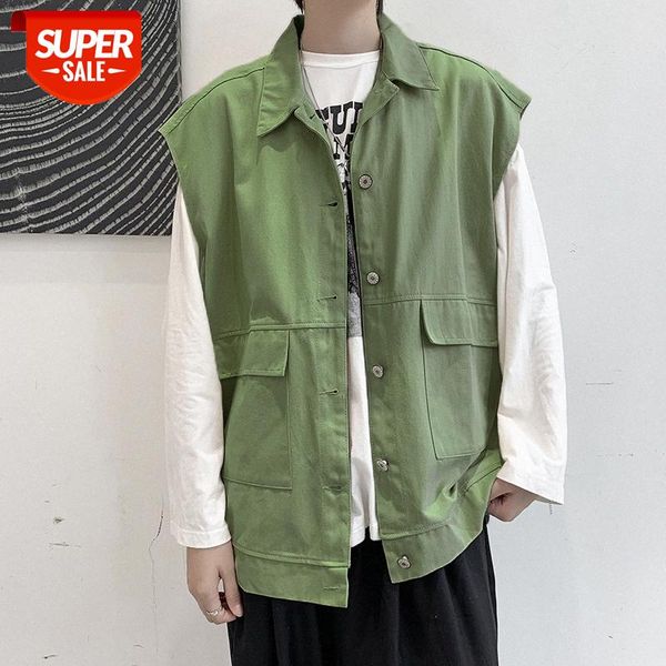 

yemi fashion | japanese tooling waistcoat trend with sleeveless functional jacket male loose #gz86, Black;brown