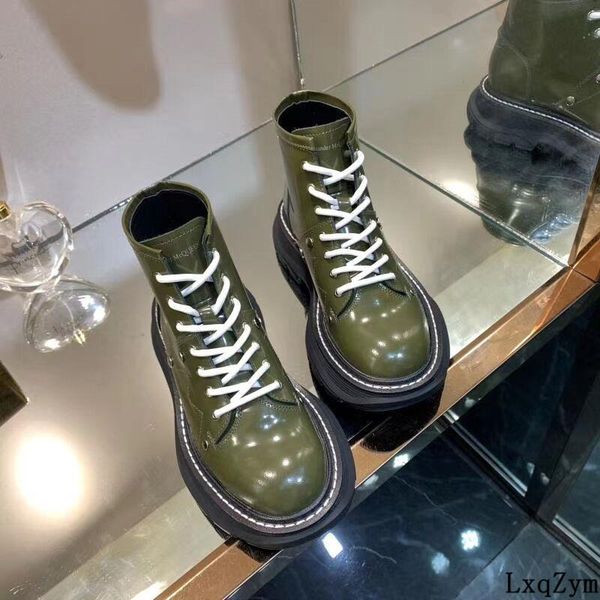 

boots thick neon platform shoes retro rock style women ankle round toe real leather flats high help sneakers, Black