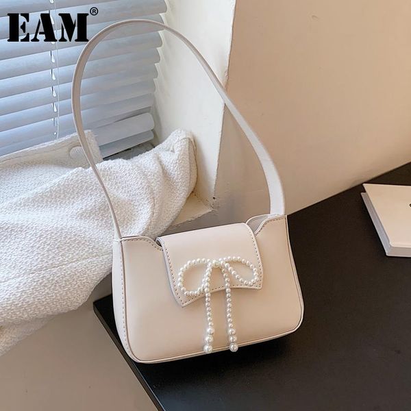 

shoulder bags [eam] women pearls bow mini square pu leather flap personality all-match crossbody bag fashion tide 2021 18a3501